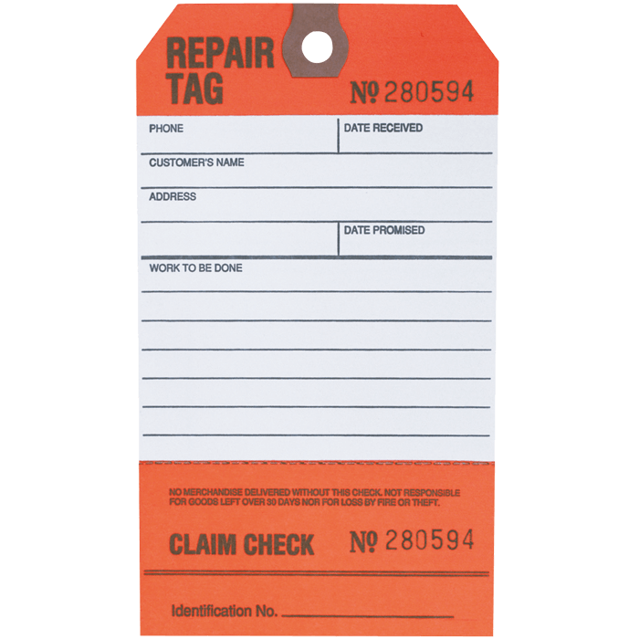 Customer\'s Repair & Claim Check Tag