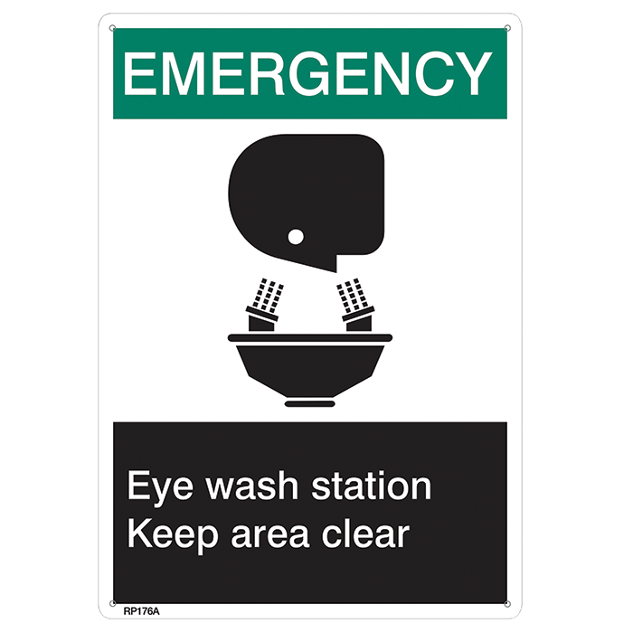 “Emergency…Eye Wash Keep Area Clear”