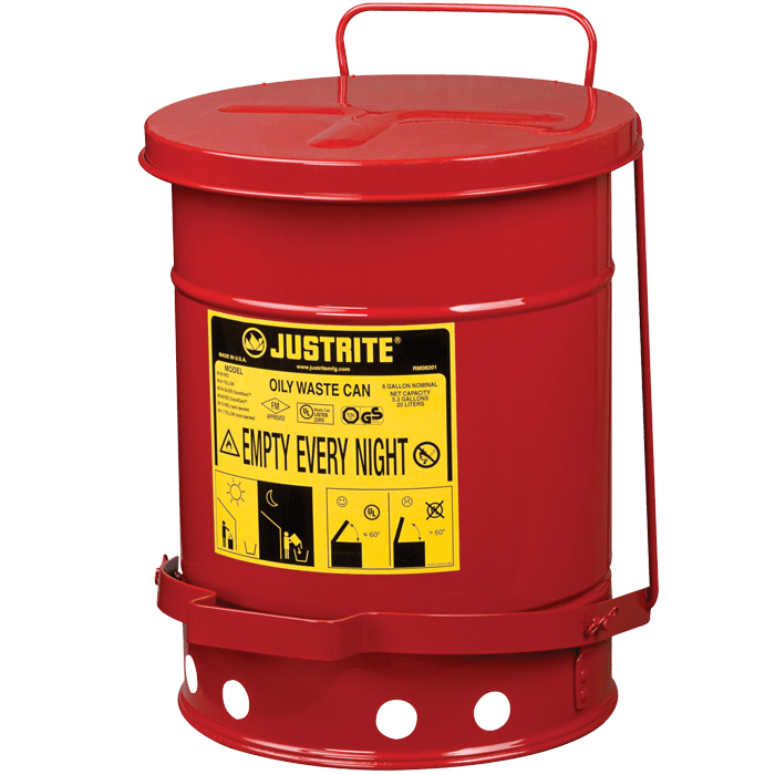 Oily Waste Can, 6 gallon (20L), foot-operated self-closing cover