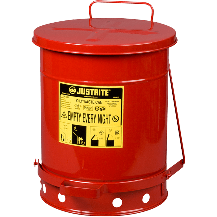 Oily Waste Can, 10 gallon (34L), foot-operated self-closing cover