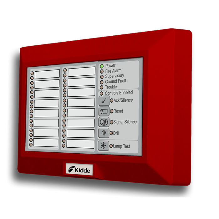 16-pair LED zone annunciator with common controls, English, Red